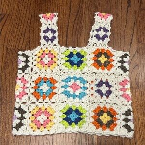 FRESHMAN 1996 Handmade Crochet Square Tank Top - Cream with Multi Colors